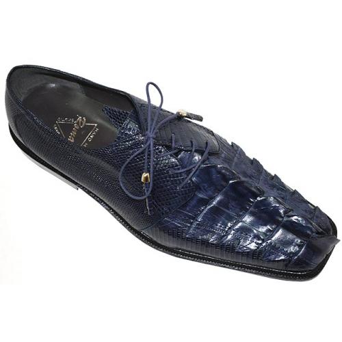 Romano "Terra" Navy Blue Genuine Triple Hornback Crocodile Tails/Lizard Shoes
